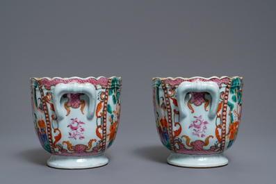 A pair of Chinese famille rose 'Mandarin' wine coolers, Qianlong