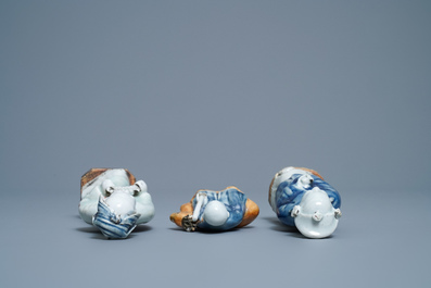 Eight Chinese blue, white and celadon-glazed biscuit models, Qianlong/Jiaqing