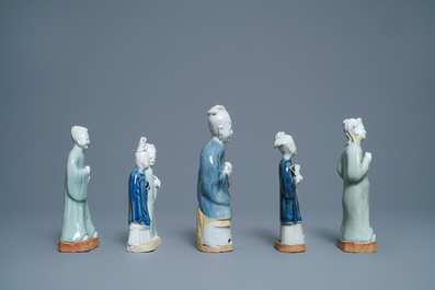 Eight Chinese blue, white and celadon-glazed biscuit models, Qianlong/Jiaqing