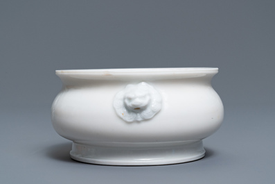 A Chinese blanc de Chine censer with inscription, Kangxi