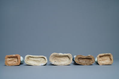 Eight Chinese blue, white and celadon-glazed biscuit models, Qianlong/Jiaqing