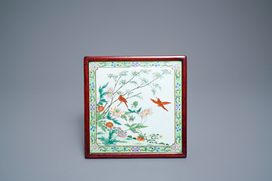 A Chinese square famille rose plaque, Qianlong/Jiaqing