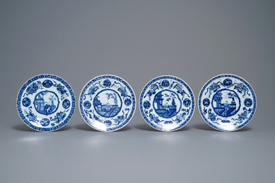 Twaalf Chinese blauw-witte borden met 'zotjes', Kangxi