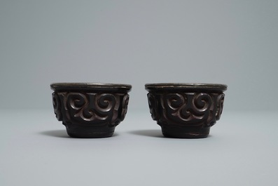 A pair of Chinese tixi lacquer cups, Ming