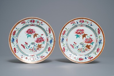 Ten Chinese famille rose 'peony' plates, Qianlong