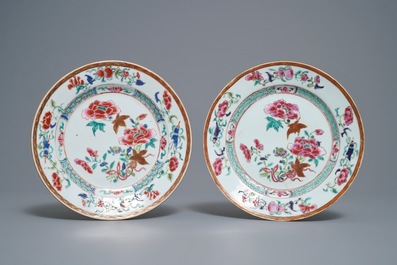 Ten Chinese famille rose 'peony' plates, Qianlong