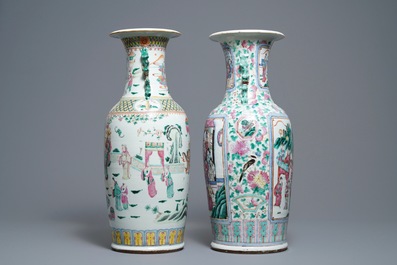 Two Chinese famille rose 'court scene' vases, 19th C.