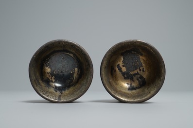 A pair of Chinese tixi lacquer cups, Ming