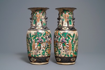 Three pairs of Chinese Canton, famille rose and Nanking vases, 19th C.