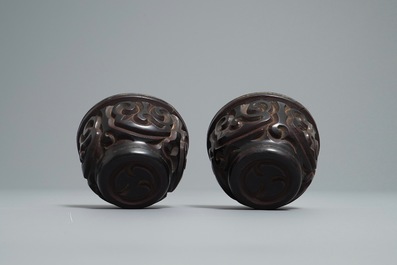 A pair of Chinese tixi lacquer cups, Ming