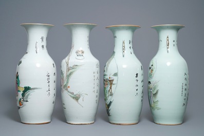 Quatre vases en porcelaine de Chine famille rose, 19/20&egrave;me