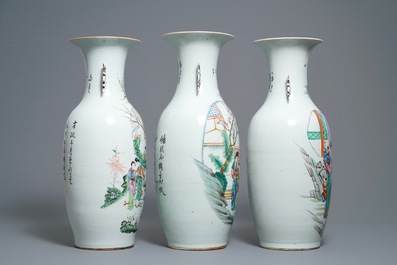 Trois vases en porcelaine de Chine famille rose, 19/20&egrave;me