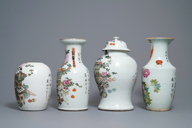 Quatre vases en porcelaine de Chine qianjiang cai, 19/20&egrave;me