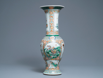 A large Chinese famille verte yenyen vase with animals and flowers, 19th C.