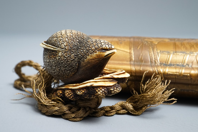 Three Japanse lacquer inro with netsuke and a lacquer box and cover, Meiji, 19th C.