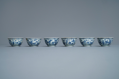 Six Chinese blue and white 'deer' cups and saucers, Ca Mau wreck, Yongzheng