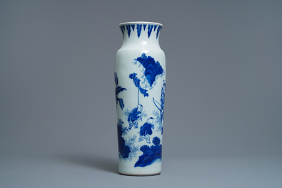 Un vase en porcelaine de Chine en bleu et blanc &agrave; d&eacute;cor du l&eacute;gendaire Zhang Xian, &eacute;poque Transition