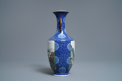 A fine Chinese famille rose 'landscape' vase, Qianlong mark, Republic