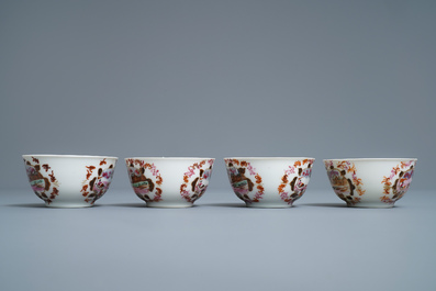 Een Chinees famille rose 17-delig theeservies in Meissen-stijl met verguld decor, Qianlong