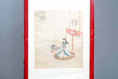 Ecole chinoise, sign&eacute; Yu Zhiding (1647-c.1709), encre et couleurs sur soie, dat&eacute; 1711: huit pages d'un album