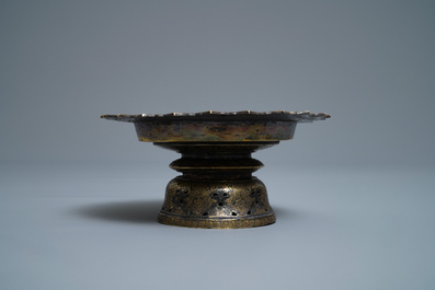 A Thai gilt and niello silver stem bowl, 19th C.