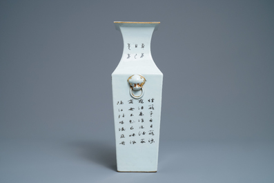 Un vase de forme carr&eacute;e en porcelaine de Chine qianjiang cai, 19/20&egrave;me
