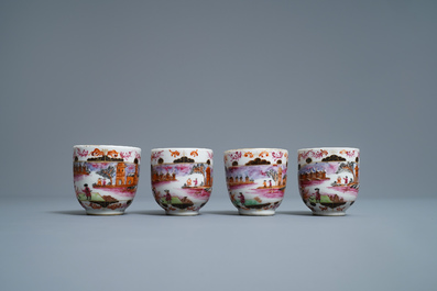 A Chinese famille rose and gilt Meissen-style 17-piece tea service, Qianlong