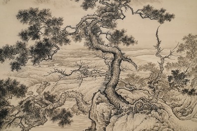 Ecole chinoise, sign&eacute; Wu Hufan (1894-1968), encre sur papier: 'Paysage montagneux'