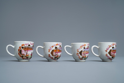 Een Chinees famille rose 17-delig theeservies in Meissen-stijl met verguld decor, Qianlong