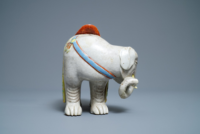 A large Chinese famille rose model of an elephant, 19th C.
