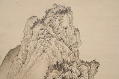 Ecole chinoise, sign&eacute; Wu Hufan (1894-1968), encre sur papier: 'Paysage montagneux'