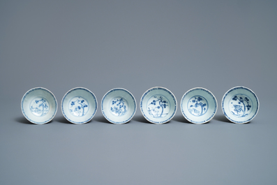 Six Chinese blue and white 'deer' cups and saucers, Ca Mau wreck, Yongzheng