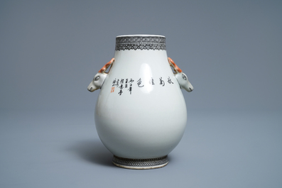 A Chinese polychrome hu vase with birds, signed Cheng Yiting (1885-1948), dated 1936