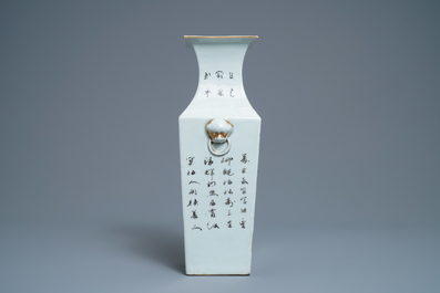 A square Chinese qianjiang cai vase with figures, 19/20th C.