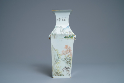 A square Chinese qianjiang cai vase with figures, 19/20th C.