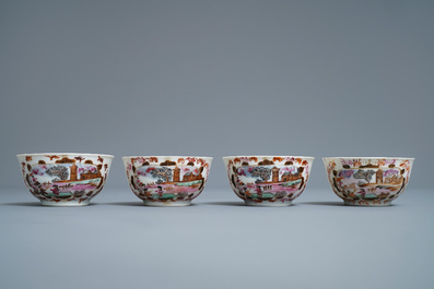 Een Chinees famille rose 17-delig theeservies in Meissen-stijl met verguld decor, Qianlong