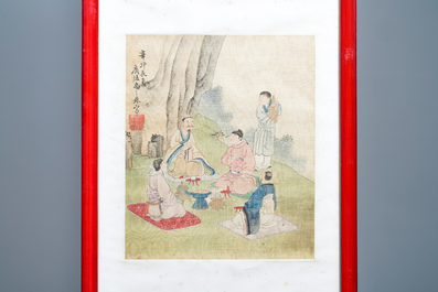 Chinese school, signed Yu Zhiding (1647-c.1709), ink and colour on silk, dated 1711: eight album pages