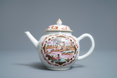 Een Chinees famille rose 17-delig theeservies in Meissen-stijl met verguld decor, Qianlong