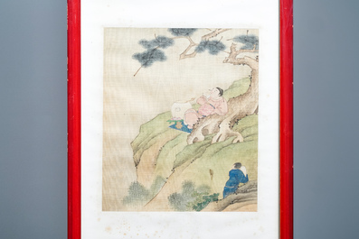 Chinese school, signed Yu Zhiding (1647-c.1709), ink and colour on silk, dated 1711: eight album pages