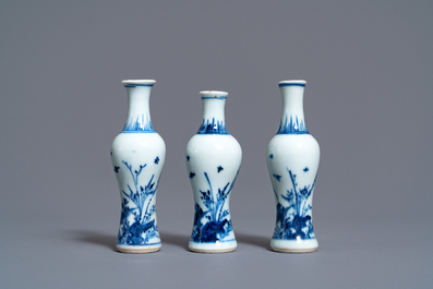 Three Chinese blue and white vases and three covered boxes, Hatcher cargo shipwreck, Transitional period