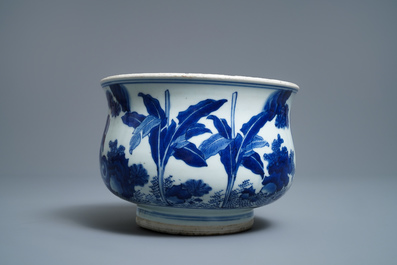 A Chinese blue and white 'mythical beasts' censer, Transitional period