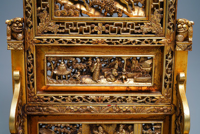 A Chinese gilt carved wood table screen for the Straits or Peranakan market, 19th C.