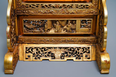 A Chinese gilt carved wood table screen for the Straits or Peranakan market, 19th C.