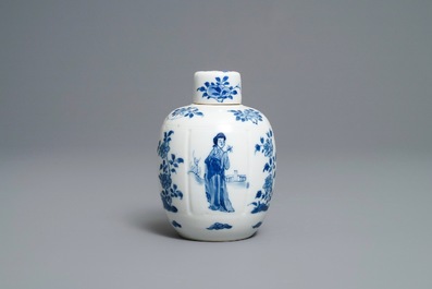 A Chinese blue and white 'Long Eliza' tea caddy and cover, Kangxi