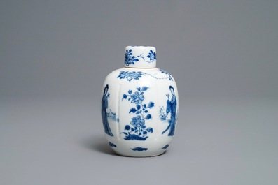 A Chinese blue and white 'Long Eliza' tea caddy and cover, Kangxi