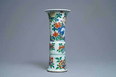 A Chinese wucai gu vase with a phoenix, Shunzhi