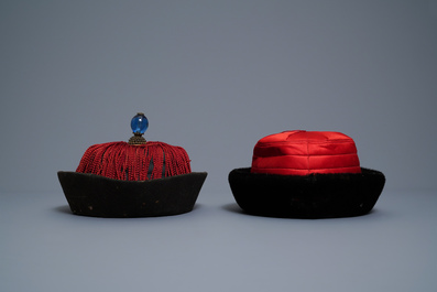 Three Chinese Mandarin officials' court hats, Qing