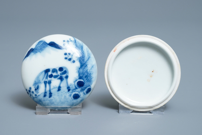 A varied collection of Chinese qianjiang cai, famille rose and blue and white porcelain, 19/20th C.