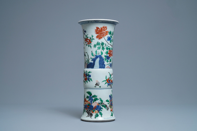 A Chinese wucai gu vase with a phoenix, Shunzhi