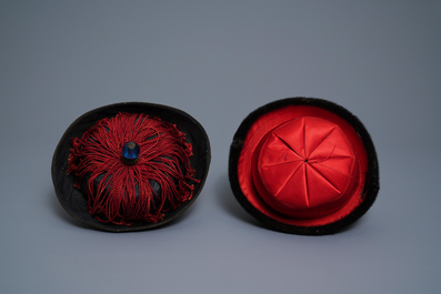 Three Chinese Mandarin officials' court hats, Qing